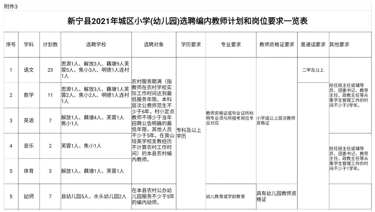 2021年新宁县城区学校公开选聘编内教师100人公告(图3)