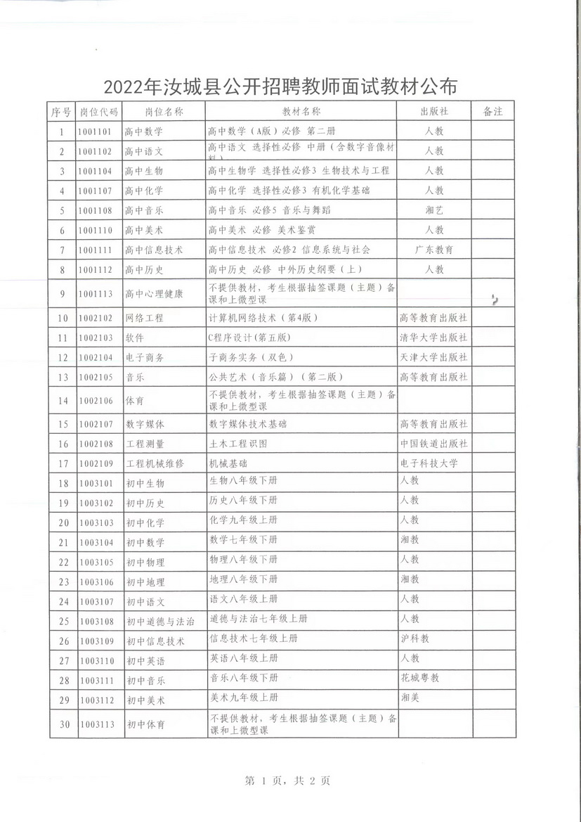 2022年汝城县公开招聘教师面试教材公布(图1)
