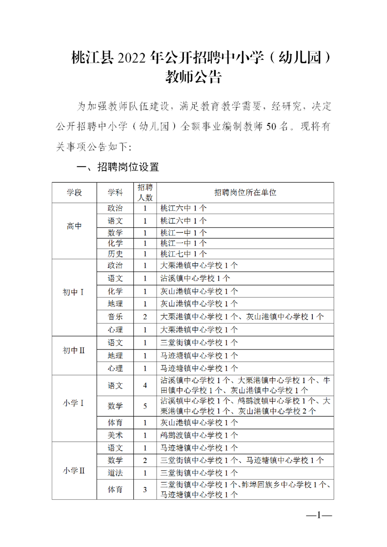 2022年益阳市桃江县公开教师招聘中小学（幼儿园）50人公告(图1)