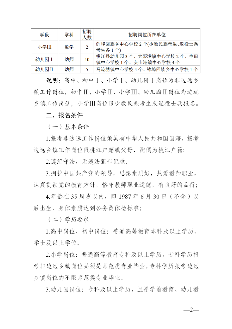 2022年益阳市桃江县公开教师招聘中小学（幼儿园）50人公告(图2)